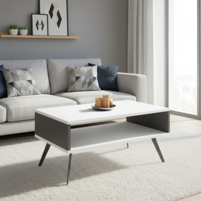 Mesa de café moderna de madera con espacio de almacenamiento blanca