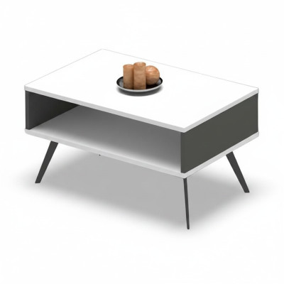 Mesa de café moderna de madera con espacio de almacenamiento blanca