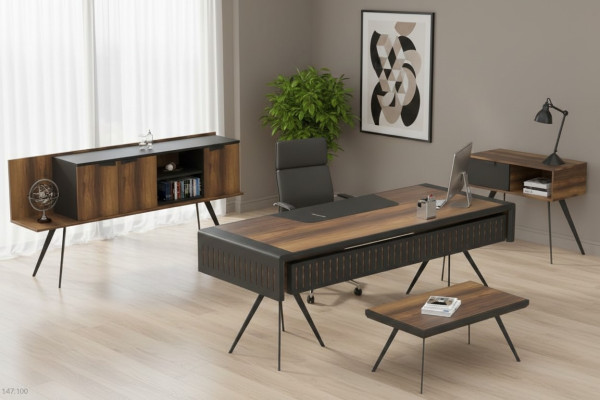 Conjunto de oficina marrón mesa mesa auxiliar mesa de madera