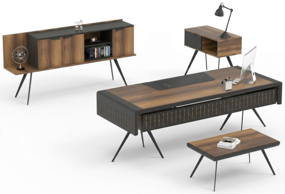 Conjunto de oficina marrón mesa mesa auxiliar mesa de madera