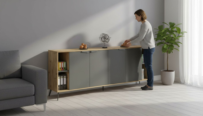 Armario de oficina Comò Estantería Sideboard Estudio Beige Gris