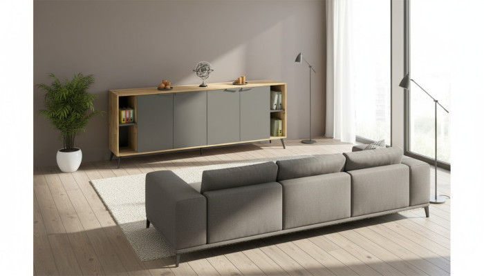 Armario de oficina Comò Estantería Sideboard Estudio Beige Gris