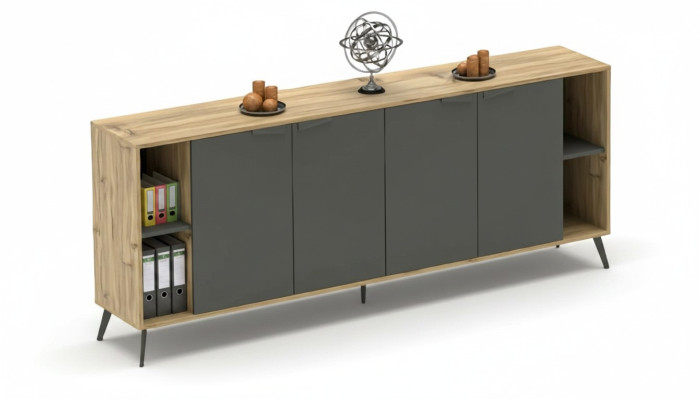 Armario de oficina Comò Estantería Sideboard Estudio Beige Gris