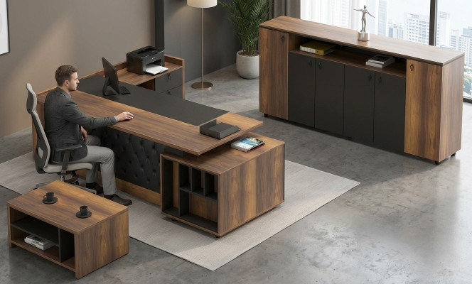 Mesa de trabajo Sideboard para oficina Set de muebles de 3 piezas