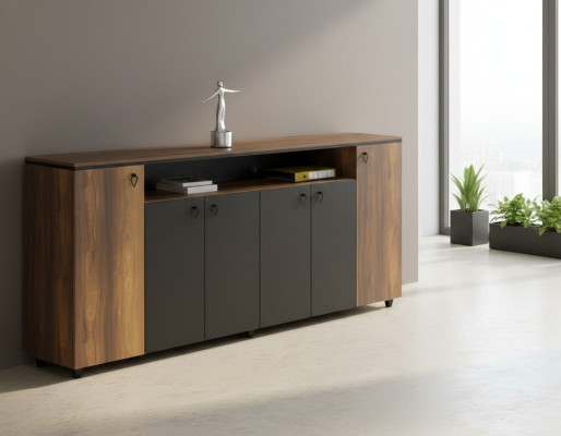 Credenza armario móvil con puertas para estudio marrón negro