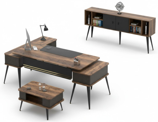 Conjunto de oficina mesa de café mesa móvil de madera oficina marrón negro