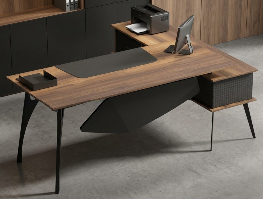 Escritorio en forma de L, escritorio de esquina, mesa de almacenamiento marrón negro