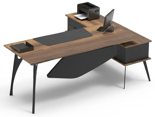 Escritorio en forma de L, escritorio de esquina, mesa de almacenamiento marrón negro
