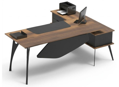 Escritorio en forma de L, escritorio de esquina, mesa de almacenamiento marrón negro