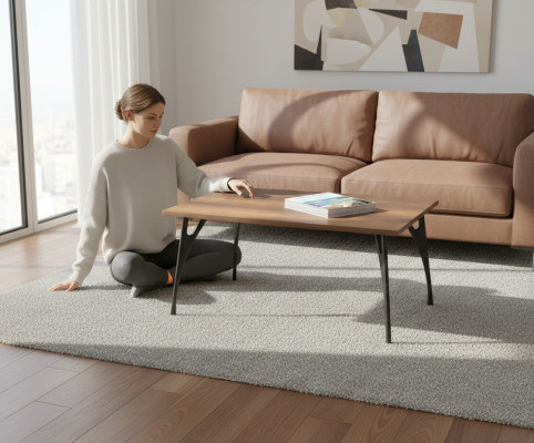 Mesa de café marrón para oficina de madera