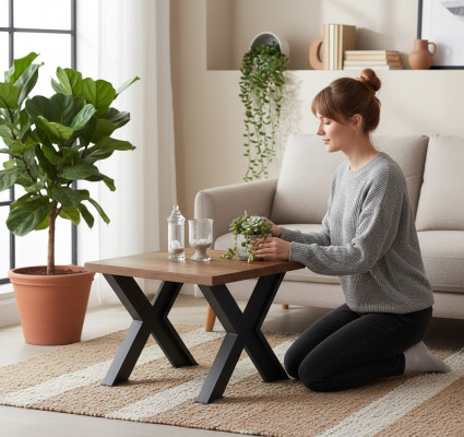 Mesa de café rectangular de madera para oficina marrón