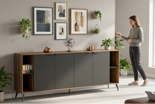 Comò Sideboard mueble para oficina armario marrón negro