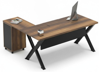 Mesa de esquina con espacio de almacenamiento para oficina marrón y negro