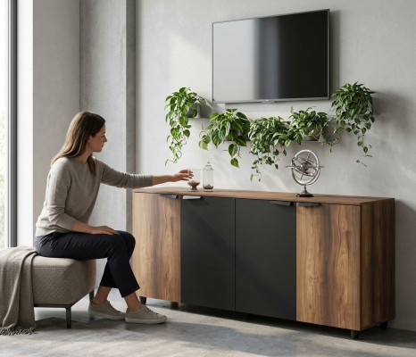 Armario de oficina aparador cómoda habitación de trabajo marrón negro