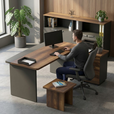 Conjunto de oficina mesa aparador mesa de centro contenedor de madera gris marrón
