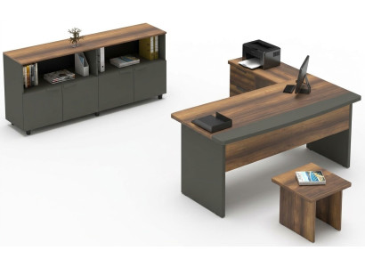 Conjunto de oficina mesa aparador mesa de centro contenedor de madera gris marrón