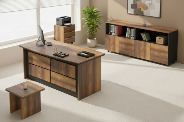 Escritorio de oficina, mueble, aparador, mesa de café de madera marrón