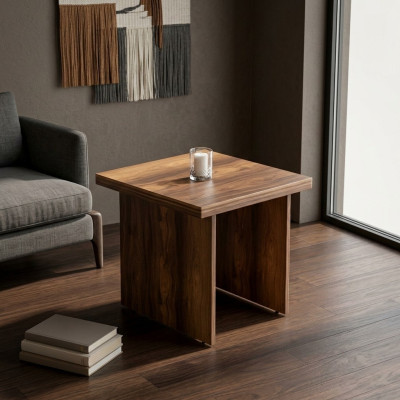 Mesa cuadrada de madera, mesa lateral mate, estudio, marrón