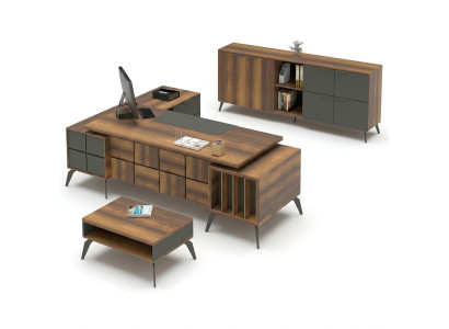 Conjunto de oficina mesa de trabajo en forma de L mesa móvil gris marrón