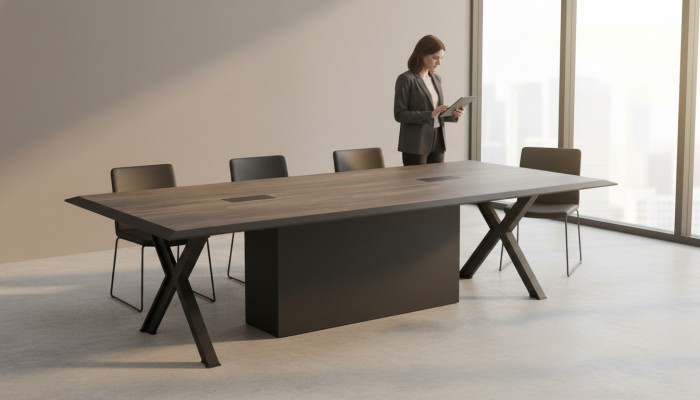 Escritorio rectangular de oficina gris negro madera