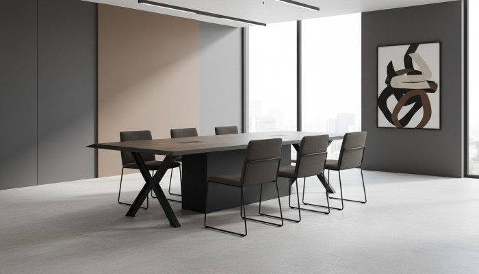 Escritorio rectangular de oficina gris negro madera