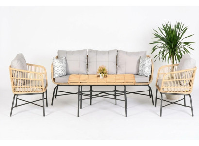 Set 4tlg GartenMöbel Sofagarnitur Tisch Sessel Veranda Sitzgruppen Esstisch Neu