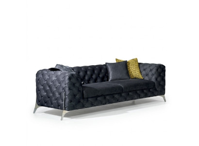 Sofa 3 Sitzer Modern Design Wohnzimmer Luxus Chesterfield Sofa Schwarz Textil
