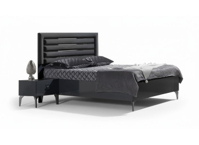 Schlafzimmer Set Bett + 2x Nachttische 3tlg Moderne Möbel Holz Schwarz 180cm