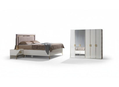 Schlafzimmer Set Bett + 2x Nachttische + Kleiderschrank Luxus Moderne Möbel 4tlg