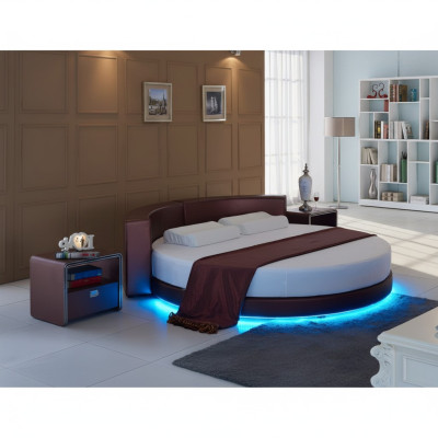 Cama redonda Bordeaux con iluminación LED sofá moderno tapizado