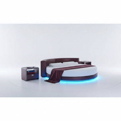 Cama redonda Bordeaux con iluminación LED sofá moderno tapizado