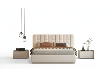 Cama beige de lujo con cabecero acolchado moderno para dormitorio