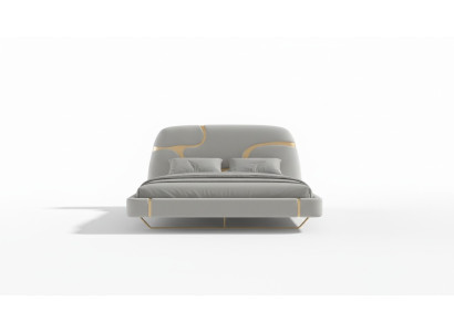 Cama de lujo con acentos dorados Diseño moderno Cabecera tapizada Dormitorio