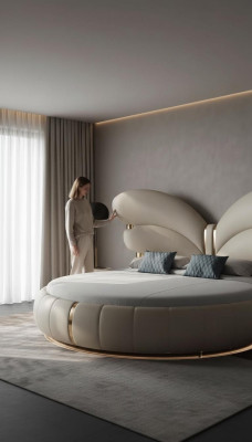 Cama de diseño de lujo beige