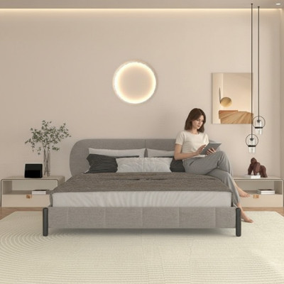 Cama elegante tapizada gris