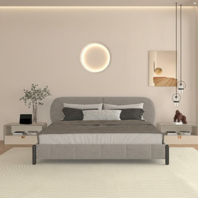 Cama elegante tapizada gris