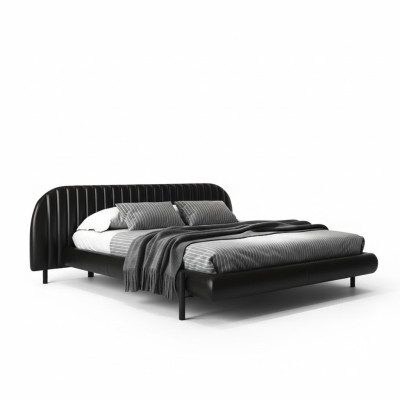 Cama tapizada moderna negra con diseño elegante y comodidad para dormir