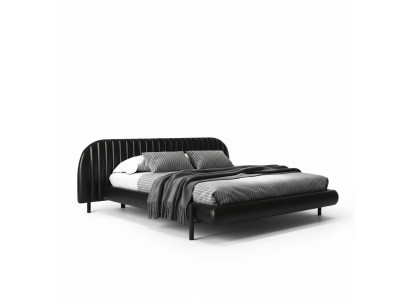 Cama tapizada moderna negra con diseño elegante y comodidad para dormir