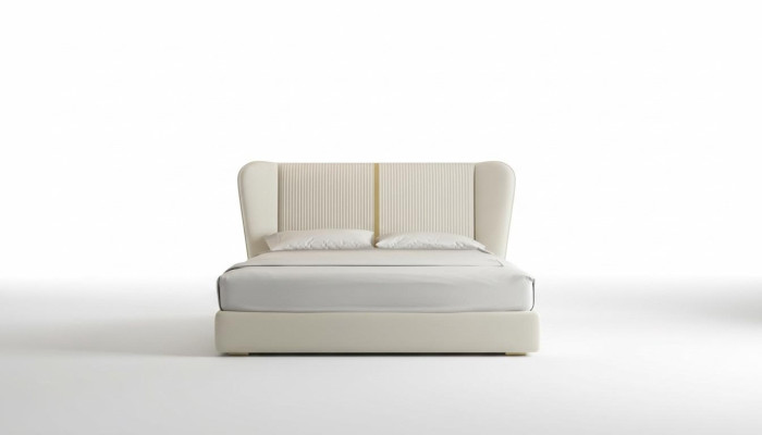 Cama de tela beige de lujo moderna