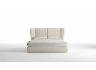 Cama de tela beige de lujo moderna