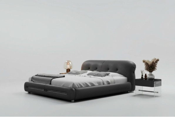 Cama moderna de diseño lujoso y cómodo tapizada