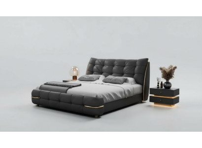 Cama tapizada moderna negra con diseño elegante