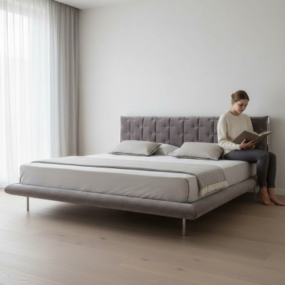 Cama de lujo moderna tapizada en gris