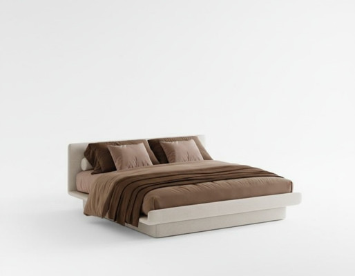 Cama tapizada beige moderna, lujosa y elegante