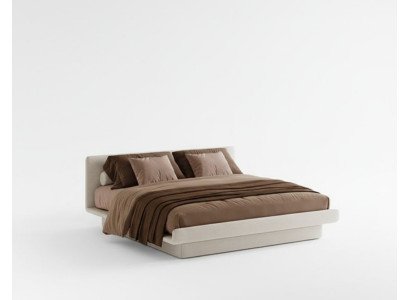 Cama tapizada beige moderna, lujosa y elegante