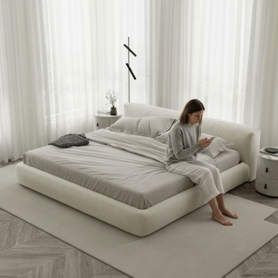 Cama tapizada elegante gris con diseño moderno cama de lujo