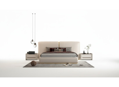 Cama tapizada elegante en diseño beige
