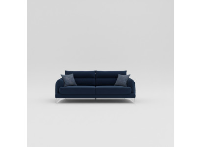 Sofagarnitur 3+3 Sitzer Weiß Blau Stoffbezug Chromfüße Modern Elegantes Design