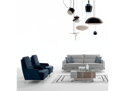 Sofagarnitur 3+1+1 Sitzer Hellgrau Blau Stoff Chromfüße Modern Elegantes Design