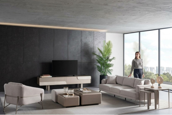 Conjunto de muebles para la sala con tapizado moderno y elegante en beige